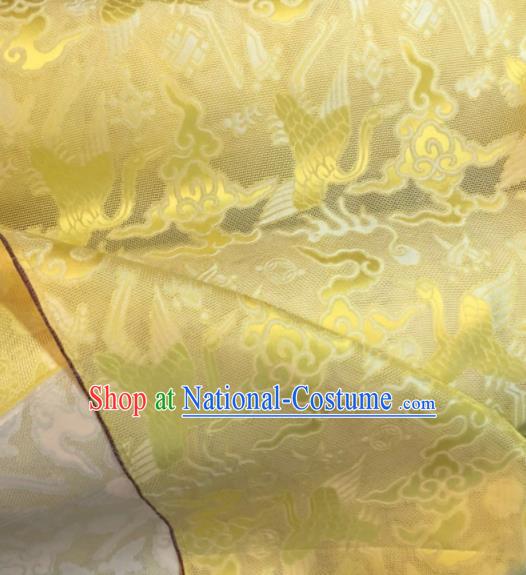 Asian Chinese Classical Cloud Cranes Pattern Golden Satin Drapery Gambiered Guangdong Gauze Brocade Traditional Cheongsam Brocade Silk Fabric