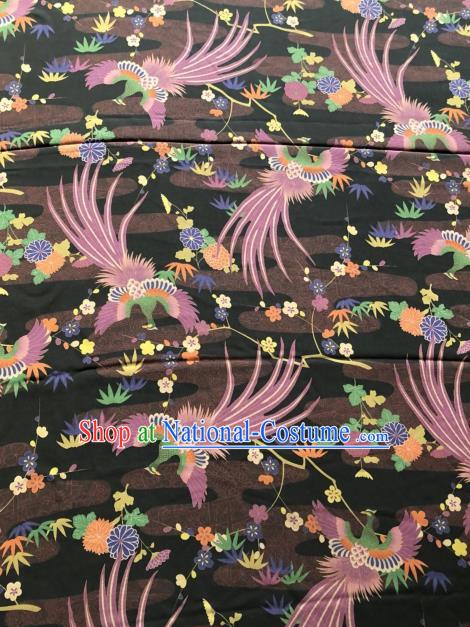 Asian Chinese Classical Phoenix Chrysanthemum Pattern Black Satin Drapery Gambiered Guangdong Gauze Brocade Traditional Cheongsam Brocade Silk Fabric