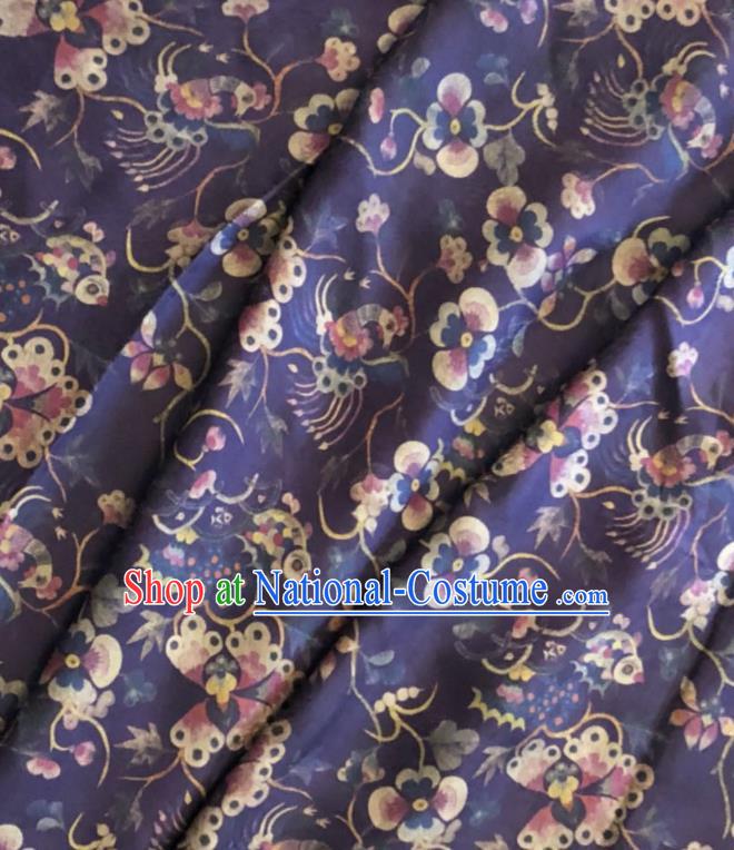 Asian Chinese Classical Phoenix Pattern Purple Satin Drapery Gambiered Guangdong Gauze Brocade Traditional Cheongsam Brocade Silk Fabric