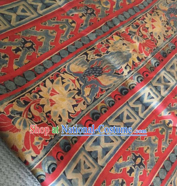 Asian Chinese Classical Pattern Red Satin Drapery Gambiered Guangdong Gauze Brocade Traditional Cheongsam Brocade Silk Fabric