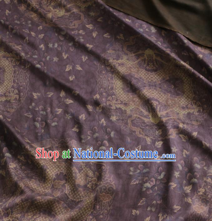 Asian Chinese Classical Dragons Pattern Purple Gambiered Guangdong Gauze Satin Drapery Brocade Traditional Cheongsam Brocade Silk Fabric