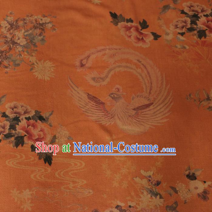 Asian Chinese Classical Phoenix Peony Pattern Orange Gambiered Guangdong Gauze Satin Drapery Brocade Traditional Cheongsam Brocade Silk Fabric