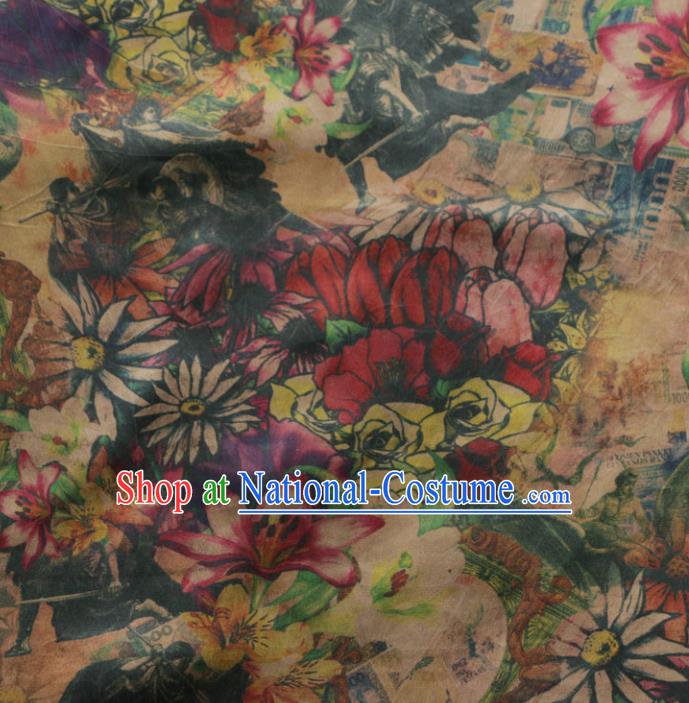 Asian Chinese Classical Daisy Pattern Gambiered Guangdong Gauze Satin Drapery Brocade Traditional Cheongsam Brocade Silk Fabric