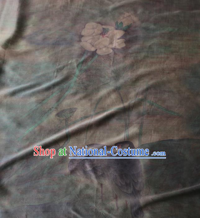 Asian Chinese Classical Lotus Pattern Grey Gambiered Guangdong Gauze Satin Drapery Brocade Traditional Cheongsam Brocade Silk Fabric