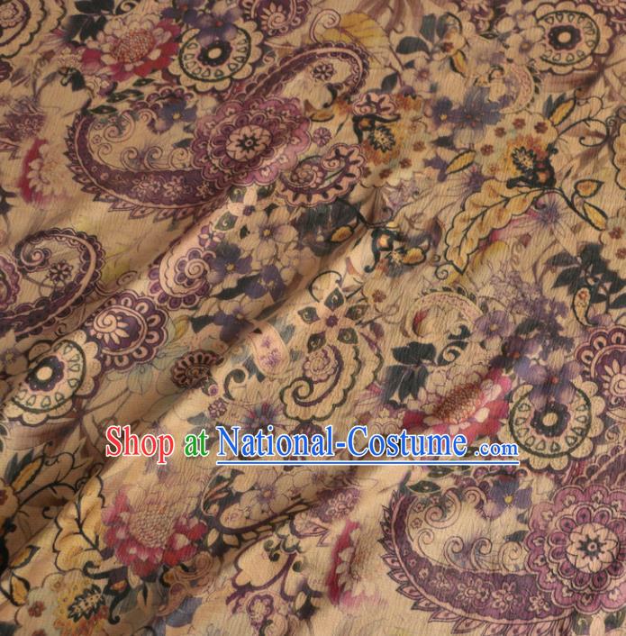 Asian Chinese Classical Pattern Yellow Gambiered Guangdong Gauze Satin Drapery Brocade Traditional Cheongsam Brocade Silk Fabric