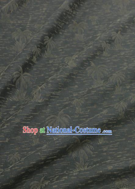 Asian Chinese Classical Coconut Palm Pattern Navy Gambiered Guangdong Gauze Satin Drapery Brocade Traditional Cheongsam Brocade Silk Fabric