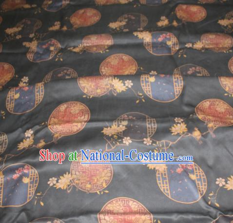 Chinese Traditional Cheongsam Classical Pattern Black Gambiered Guangdong Gauze Asian Satin Drapery Brocade Silk Fabric