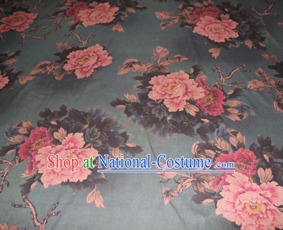 Chinese Traditional Cheongsam Classical Peony Pattern Olive Green Gambiered Guangdong Gauze Asian Satin Drapery Brocade Silk Fabric