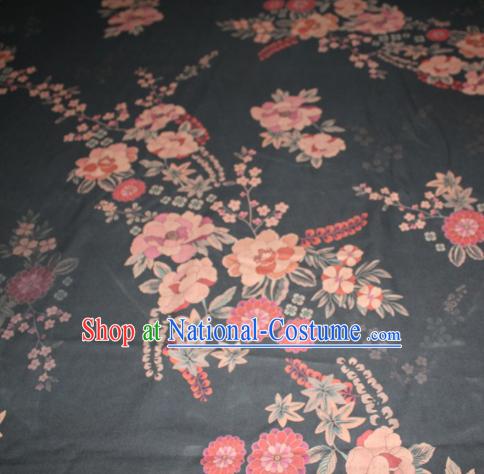 Chinese Traditional Cheongsam Classical Daisy Pattern Black Gambiered Guangdong Gauze Asian Satin Drapery Brocade Silk Fabric