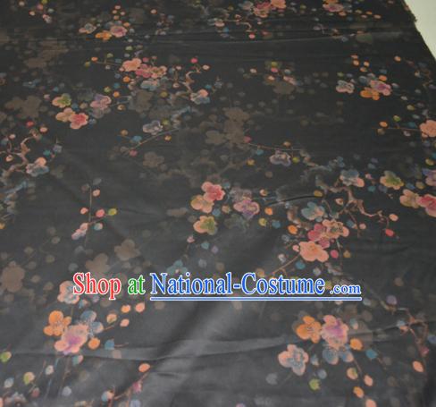 Chinese Traditional Cheongsam Classical Plum Pattern Black Gambiered Guangdong Gauze Asian Satin Drapery Brocade Silk Fabric