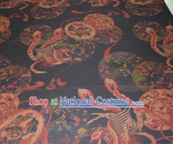 Chinese Traditional Cheongsam Classical Phoenix Pattern Black Gambiered Guangdong Gauze Asian Satin Drapery Brocade Silk Fabric