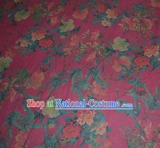 Chinese Traditional Cheongsam Classical Orchid Peony Pattern Rosy Gambiered Guangdong Gauze Asian Satin Drapery Brocade Silk Fabric