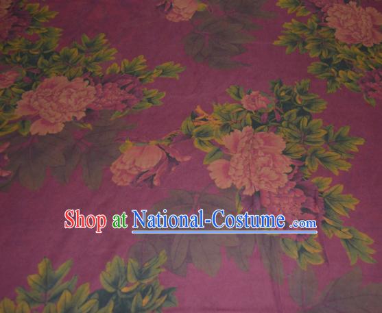 Chinese Traditional Cheongsam Classical Peony Flowers Pattern Purple Gambiered Guangdong Gauze Asian Satin Drapery Brocade Silk Fabric