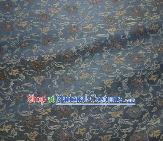 Japanese Traditional Kimono Classical Cirrus Pattern Navy Brocade Asian Japan Satin Drapery Silk Fabric