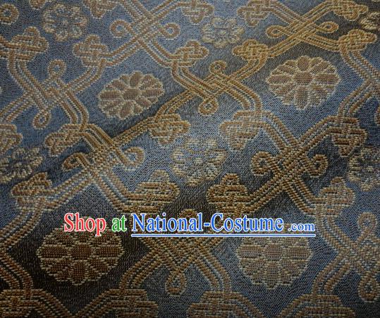 Japanese Traditional Kimono Classical Sunflowers Pattern Navy Brocade Asian Japan Satin Drapery Silk Fabric