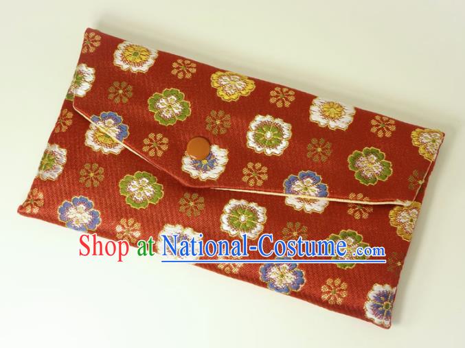 Japanese Traditional Red Brocade Handbag Asian Japan Nishijin Satin Bags Wallet