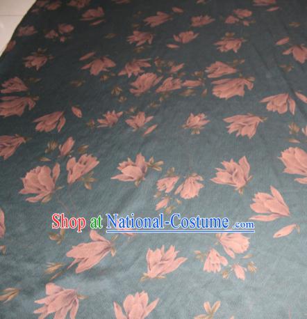 Chinese Traditional Cheongsam Classical Yulan Magnolia Pattern Navy Gambiered Guangdong Gauze Asian Satin Drapery Brocade Silk Fabric