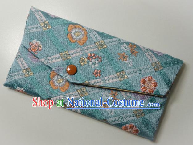 Japanese Traditional Classical Sakura Pattern Blue Brocade Handbag Asian Japan Nishijin Satin Bags Wallet