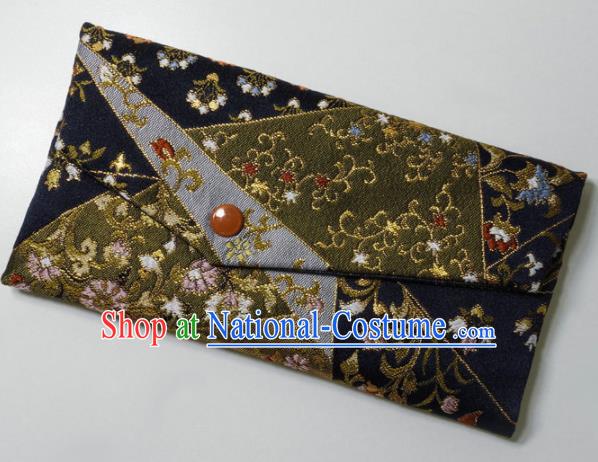 Japanese Traditional Classical Pattern Black Brocade Handbag Asian Japan Nishijin Satin Bags Wallet