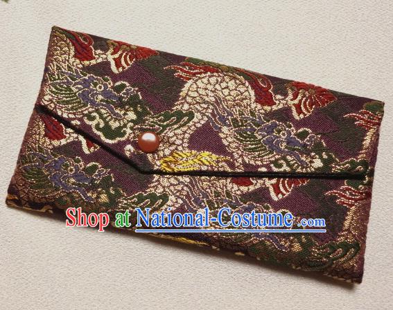 Japanese Traditional Classical Dragon Pattern Purple Brocade Handbag Asian Japan Nishijin Satin Bags Wallet