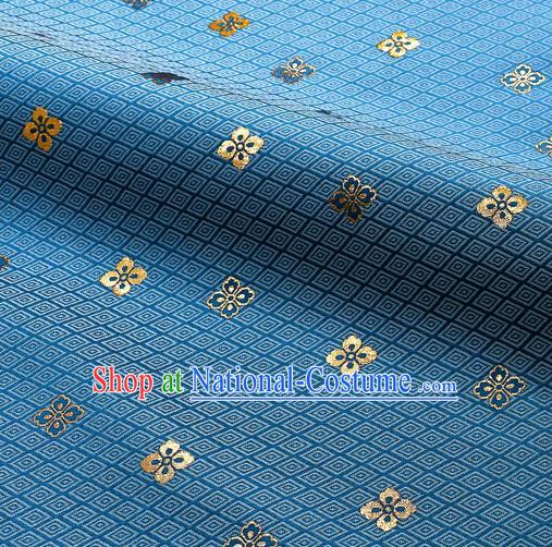 Japanese Traditional Kimono Classical Rhombus Pattern Lake Blue Brocade Damask Asian Japan Satin Drapery Silk Fabric