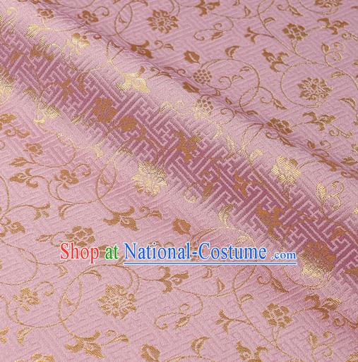 Japanese Traditional Kimono Classical Scroll Pattern Pink Brocade Damask Asian Japan Satin Drapery Silk Fabric