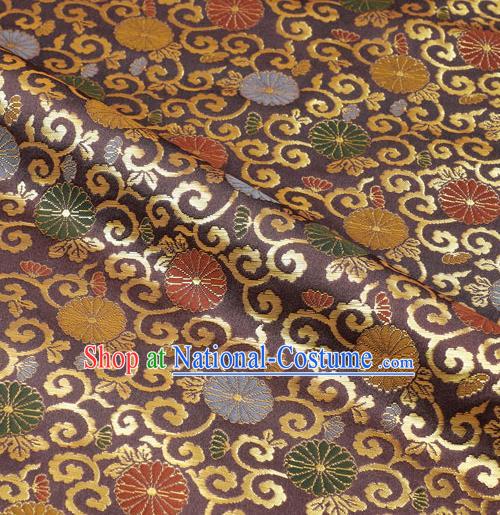 Japanese Traditional Kimono Classical Sunflowers Pattern Amaranth Brocade Damask Asian Japan Satin Drapery Silk Fabric