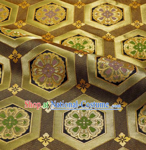 Japanese Traditional Kimono Classical Tortoise Shell Pattern Brown Brocade Damask Asian Japan Satin Drapery Silk Fabric