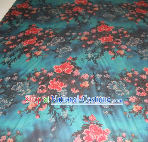 Asian Chinese Cheongsam Classical Peony Pattern Green Gambiered Guangdong Gauze Satin Drapery Brocade Traditional Brocade Silk Fabric