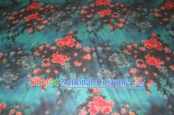 Asian Chinese Cheongsam Classical Peony Pattern Green Gambiered Guangdong Gauze Satin Drapery Brocade Traditional Brocade Silk Fabric