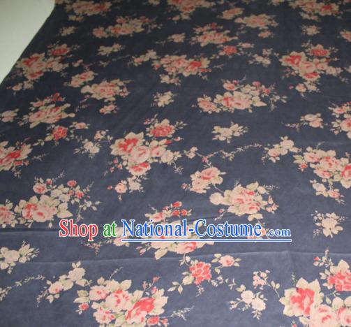 Chinese Traditional Cheongsam Classical Changmi Pattern Navy Gambiered Guangdong Gauze Asian Satin Drapery Brocade Silk Fabric