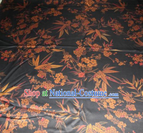 Chinese Traditional Cheongsam Classical Plum Bamboo Pattern Black Gambiered Guangdong Gauze Asian Satin Drapery Brocade Silk Fabric