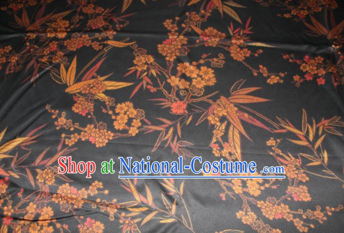 Chinese Traditional Cheongsam Classical Plum Bamboo Pattern Black Gambiered Guangdong Gauze Asian Satin Drapery Brocade Silk Fabric