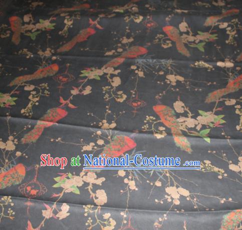 Chinese Traditional Cheongsam Classical Plum Bamboo Pattern Black Gambiered Guangdong Gauze Asian Satin Drapery Brocade Silk Fabric