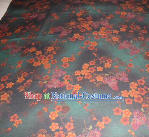 Chinese Traditional Cheongsam Classical Plum Pattern Deep Green Gambiered Guangdong Gauze Asian Satin Drapery Brocade Silk Fabric