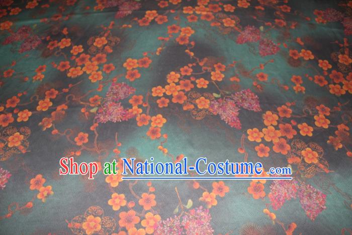 Chinese Traditional Cheongsam Classical Plum Pattern Deep Green Gambiered Guangdong Gauze Asian Satin Drapery Brocade Silk Fabric