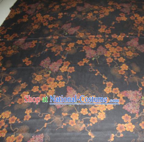 Chinese Traditional Cheongsam Classical Plum Pattern Black Gambiered Guangdong Gauze Asian Satin Drapery Brocade Silk Fabric