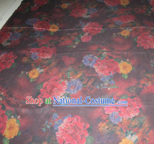 Chinese Traditional Cheongsam Classical Flowers Pattern Wine Red Gambiered Guangdong Gauze Asian Satin Drapery Brocade Silk Fabric