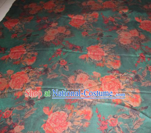 Chinese Traditional Cheongsam Classical Peony Plum Pattern Green Gambiered Guangdong Gauze Asian Satin Drapery Brocade Silk Fabric