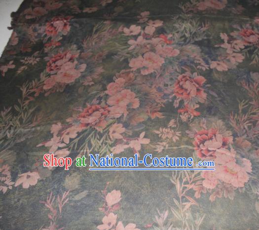 Chinese Traditional Cheongsam Classical Peony Plum Pattern Grey Gambiered Guangdong Gauze Asian Satin Drapery Brocade Silk Fabric