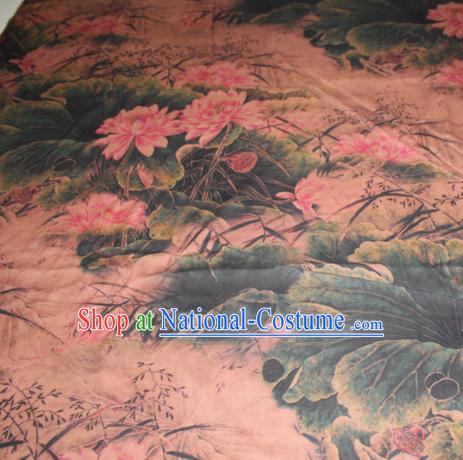 Chinese Traditional Cheongsam Classical Lotus Pattern Khaki Gambiered Guangdong Gauze Asian Satin Drapery Brocade Silk Fabric