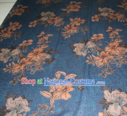 Chinese Traditional Cheongsam Classical Pattern Blue Gambiered Guangdong Gauze Asian Satin Drapery Brocade Silk Fabric