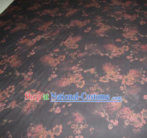 Chinese Traditional Cheongsam Classical Plum Chrysanthemum Pattern Black Gambiered Guangdong Gauze Asian Satin Drapery Brocade Silk Fabric