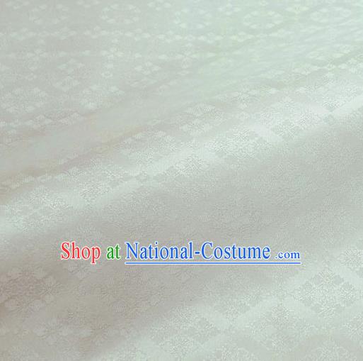 Japanese Traditional Kimono Classical Rhomboids Pattern White Brocade Damask Asian Japan Nishijin Satin Drapery Silk Fabric