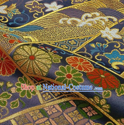 Japanese Traditional Kimono Classical Chrysanthemum Pattern Purple Brocade Damask Asian Japan Nishijin Satin Drapery Silk Fabric