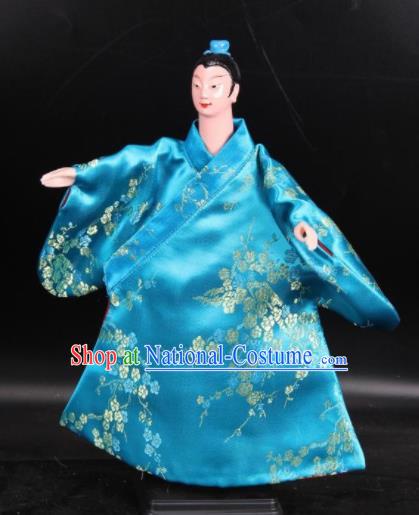 Traditional Chinese Handmade Blue Robe Gifted Scholar Puppet Marionette Puppets String Puppet Wooden Image Arts Collectibles