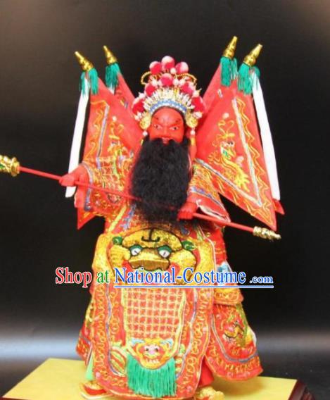 Traditional Chinese Handmade Red Armor Guan Yu Puppet Marionette Puppets String Puppet Wooden Image Arts Collectibles