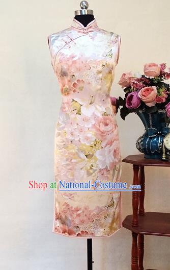 Chinese Traditional Customized Pink Silk Cheongsam National Costume Classical Qipao Dress for Women