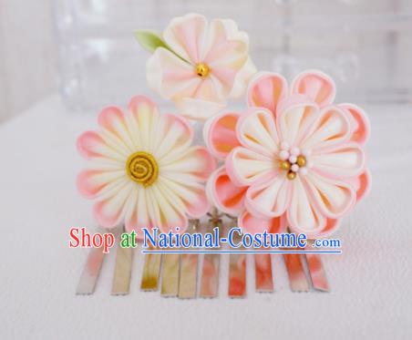 Asian Japan Geisha Pink Flowers Hair Claw Japanese Traditional Hair Accessories for Women