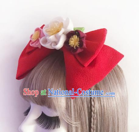 Asian Japan Geisha Red Bowknot Hair Comb Japanese Traditional Hair Accessories for Women